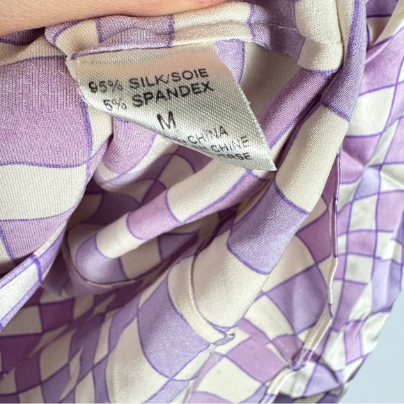 Tahari Purple Checkered Funky Button Up Silk Top - Picture 5 of 6